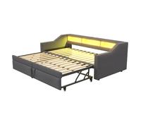 Canapé-lit en toile de jute avec LED et USB 90/180x200 cm, Gris foncé