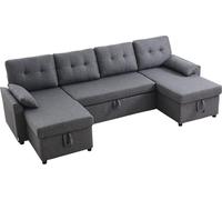 Canapé-lit en U 6 places convertible en lit double avec chaise longue grise