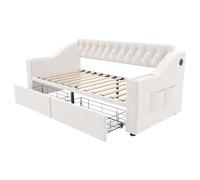 Canapé-lit en velours avec rangements et ports USB 90x190 cm, Beige