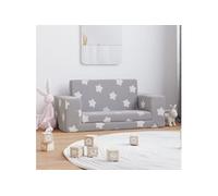 Canapé lit enfant 2 places gris clair étoiles peluche douce