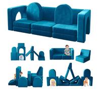 Canapé Lit Enfant Bleu, Canapé Enfant Convertible Avec 13 Modules, Futon Pliable Pour Chambre et Salle de Jeux