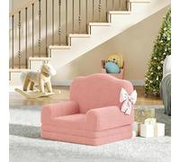 Canapé lit Enfant Convertible 1 Place,2 en 1 Fauteuil Enfant Convertible en Mousse,Teddy Peluche,Dossier Haut,Antidérapant,Chauffeuse lit Convertible pour Chambre,Salon(132x58x5cm,Rose)