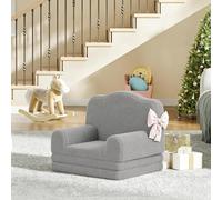 Canapé lit Enfant Convertible 1 Place,2 en 1 Fauteuil Enfant Convertible en Mousse,Teddy Peluche,Dossier Haut,Antidérapant,Chauffeuse lit Convertible pour Chambre,Salon(132x58x5cm,Gris)