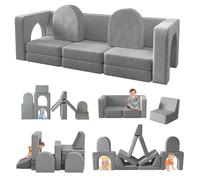 Canapé Lit Enfant Convertible 13 Modules, Futon Pliable pour Chambre et Salle de Jeux (Gris)