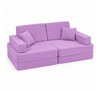Canapé lit enfant convertible - Angelove - Velours côtelé fin lavande - Modulable 160 x 80 cm couchage 160 x 160 cm