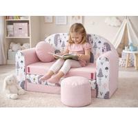Canapé Lit Enfant Convertible Pliable HX1 - Rose Clair avec Pouf et Coussin | Idée cadeau pour Noël ou un anniversaire - jusqu’à 6 ans, matelas supplémentaire inclus, housse amovible lavable à 30 °C