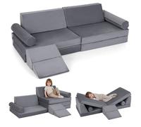 Canapé Lit Enfant-COSTWAY-Canapé Convertible Avec 13 Modules,XXL-150 x 100CM, Blocs de Mousse Épais en Velours Ultra-Doux, Gris
