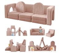 Canapé Lit Enfant Rose Pâle, Canapé Enfant Convertible Avec 13 Modules, Futon Pliable Pour Chambre D’enfant Et Salle De Jeux