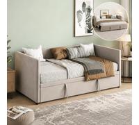 Canapé-lit extensible 90x200 à 180x200 cm, lit banquette rembourré en velours Gris avec dossier et accoudoirs, sommier à lattes, cadre métal renforcé, lit enfant ado invité, sans matelas (Gris)