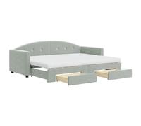 Canapé-lit extensible avec tiroirs gris clair 80 x 200 cm velours | 2 matelas en mousse, 2 tiroirs avec roulettes, structure en bois et métal, sommier à lattes inclus, assemblage requis