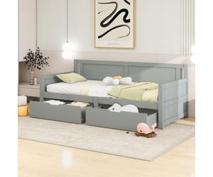 Canapé-lit Fortuna Lai 90*200, lit simple avec deux compartiments de rangement, cadre en bois massif, lit en bois massif, lit pour adolescent, lit pour enfant, gris