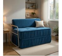 Canapé lit futon pliable convertible matelas couchage salon chambre bureau appartement petit espace -Pugsdrly,bleu