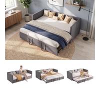 Canapé Lit Gigogne 90/180x200,Canapé Convertible 2 Places LIT Canapé Lit Gigogne avec Sommier à Lattes lits Gigogne Adulte Lit Extensible Lits Multifonctionnel en Tissu Velours (Gris, 180x200)