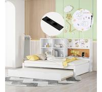 Canapé-lit gigogne 90 x 200 cm, port de chargement USB, planche à dessin, rangements multiples, blanc