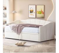 Canapé-lit gigogne 90x180 cm velours doux beige - Sommier lattes, multifonctionnel, design moderne et confortable(sans Matelas)