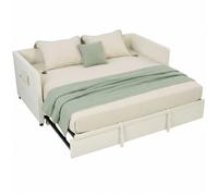 HOMCOM Canapé lit gigogne 2 en 1 Rembourrée Extensible 90 x 190 cm Crème | Cadre lit 2 Places, Compatible de deux Matelas, sommier à Lattes en Bois