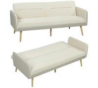 Canapé-lit - HOMCOM - clic-clac 3 places - 3 en 1 - dossier réglable - tissu effet velours et PU - 185 x 84 x 83 cm - beige