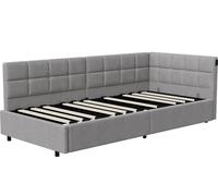Canapé-lit hydraulique - Lit simple de 90 x 200 cm avec coffre de rangement - Éclairage LED et prise USB - Tissu velours - Forme en L - Gris