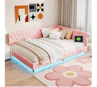 Canapé lit - KILISKY - 140x200 cm - Tissu polaire Teddy - LED intégrée - Charge USB