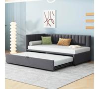 Canapé-lit L extensible 90/180x200cm, velours, design gain de place, gris.