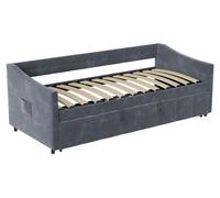 Canapé-lit - Lit simple escamotable - 90 x 200 cm - Style moderne - Revêtement en velours - Gris