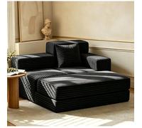 Canapé Lit Modulable 153cm - WUMAGIN - Canapé Convertible 2 Places avec Accoudoirs Asymétriques, Sans Montage, Velours Côtelé Noir