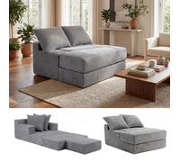 Canapé-Lit Modulable 2-en-1 COSTWAY Polaire Corail Housse Déhoussable Compact Gain de Place Salon Chambre 118x93x48cm Gris Clair