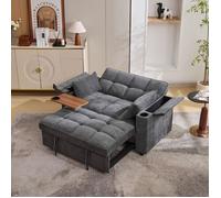 Canapé-Lit Modulable 2 Places 3-en-1 avec Plateau Rotatif, Ports USB et Type-C, Support Boissons - Tissu - 140,5×74×82 cm - Gris