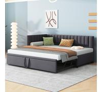 Canapé-lit multifonctionnel en forme de L avec lit gigogne 90/180*200cm, lit rembourré en tissu velours, design peu encombrant pour lit d'enfant, lit d'invité Gris