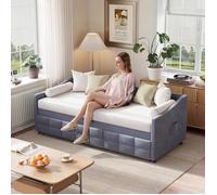 Canapé-lit multifonctionnel extensible 90/180x200, 2 places, sommier lattes, rembourré dossier, enfant, lit d'appoint