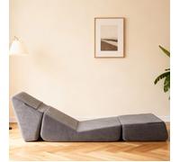 Canapé lit pliable 1 place adulte gris, chauffeuse convertible 3 positions en flanelle et mousse