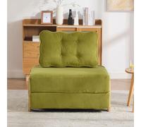 Canapé-lit Pliable 1 Place en Velours côtelé, Fauteuil Convertible avec Pieds en Bois, canapé scandinave Compact, pour Petit Espace, Salon et Chambre, Olive