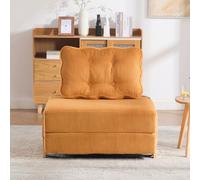 Canapé-lit Pliable 1 Place en Velours côtelé, Fauteuil Convertible avec Pieds en Bois, canapé scandinave Compact, pour Petit Espace, Salon et Chambre, Orange