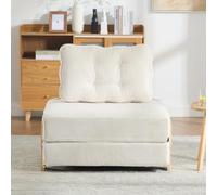 Canapé-lit Pliable 1 Place en Velours côtelé, Fauteuil Convertible avec Pieds en Bois, canapé scandinave Compact, pour Petit Espace, Salon et Chambre, Beige