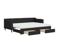 Canapé-lit pliable 2 en 1 avec boîte de rangement, structure robuste en bois et métal, tapissé en tissu noir, comprend 2 matelas en mousse 80 x 200 cm, idéal pour adultes et visites