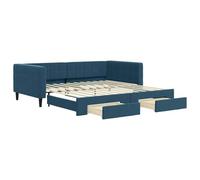 Canapé-lit pliable 2 en 1 bleu, lit quotidien amovible 100 x 200 cm avec 2 tiroirs coulissants, structure en bois et métal, tapissé en velours doux, idéal pour salon ou chambre d'invités