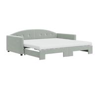 Canapé-lit pliable 2 en 1 gris clair en velours avec structure en bois et métal, 222 x 110 cm (fermé), avec 2 matelas en mousse de 100 x 200 cm, idéal pour salon ou chambre d'amis