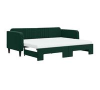 Canapé-lit pliable 2 en 1 vert foncé avec 2 matelas en mousse (90 x 200 cm), canapé-lit pour invités et salon, tapissé en velours doux, design moderne minimaliste, structure en bois et métal