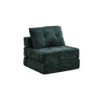Canapé-lit pliable 79/180/57 cm émeraude en chenille avec coussins