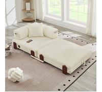 Canapé-lit - Pliable - Avec fonction couchage - Équipé d'un port USB/Type-C - Avec coffre de rangement - Beige