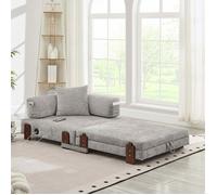 Canapé-lit - Pliable - Avec fonction couchage - Équipé d'un port USB/Type-C - Avec coffre de rangement - Gris clair