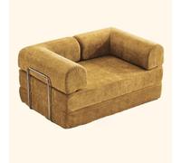 Canapé-lit pliable Cozy pour très grand lit, canapé futon convertible, en velours côtelé et matelas paresseux confortable avec dossier pour salon, chambre à coucher et appartement (2 m, jaune curcuma)
