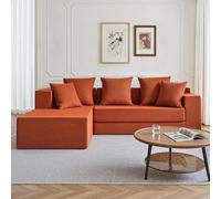 Canapé-lit pliable en forme de L, canapé d'angle modulaire Cloud avec fonction de couchage, assise profonde en velours côtelé, 235 cm, comprend un coussin Orange