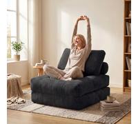 Canapé-lit Pliable, Fauteuil-Lit Convertible en Velours Côtelé et Mousse, Canapé Pliable avec Oreiller et Dossier, Chaise Longue Salon Petit Canapé Lit 1 Place Lit d'Appoint Pliable (Noire)
