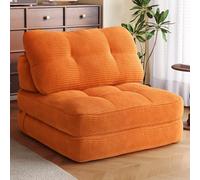 Canapé-lit Pliable sans Armature en Velours côtelé Orange, Fauteuil Paresseux Convertible 2-en-1, Mousse Haute résilience, 93x90,6x83 cm, Support 150 kg, Confortable et modulable