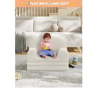 Canapé-Lit Pliant 2 En 1 Pour Enfants, En Tissu En Velours Doux, Avec Accoudoirs, Housse Amovible Et Lavable En Machine-BLANC