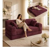 Canapé-lit Pliant Convertible 2 en 1 - 3 Place -Velours Côtelé-Garniture éponge- 208x80x81cm -Pour Salon,Chambre - Bordeaux