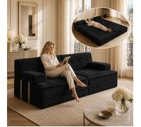 Canapé-lit Pliant Convertible 6 en 1 - AKABER - 2/4/6 Place -Velours Côtelé-Garniture éponge- 160x96x38cm -Pour Salon,Chambre - Noir