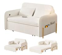 Canapé-lit pliant convertible,WILITTO,station de recharge et poche latérale,deux places,en mousse haute densité,blanc,134x80x79cm