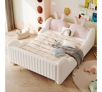 Canapé-lit pour enfant Flieks 140 x 200 cm avec coussin amovible, lit rembourré double pour enfant avec barrière de sécurité, lit bas, lit de jour en velours, blanc
